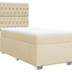 vidaXL Sängar>Ramsäng med madrass gräddvit 100x200 cm tyg