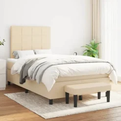 vidaXL Sängar>Ramsäng med madrass gräddvit 120x200 cm tyg