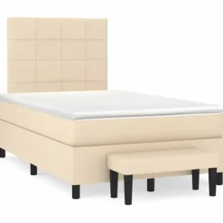 vidaXL Sängar>Ramsäng med madrass gräddvit 120x200 cm tyg