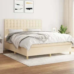 vidaXL Sängar>Ramsäng med madrass gräddvit 180x200 cm tyg