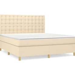 vidaXL Sängar>Ramsäng med madrass gräddvit 180x200 cm tyg