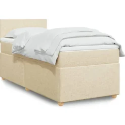 vidaXL Sängar>Ramsäng med madrass gräddvit 90x190 cm tyg