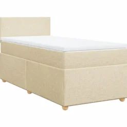 vidaXL Sängar>Ramsäng med madrass gräddvit 90x190 cm tyg