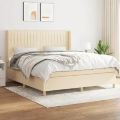 vidaXL Sängar>Ramsäng med madrass gräddvit 180x200 cm tyg