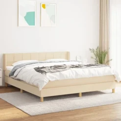 vidaXL Sängar>Ramsäng med madrass gräddvit 160x200 cm tyg