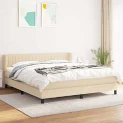 vidaXL Sängar>Ramsäng med madrass gräddvit 180x200 cm tyg