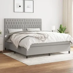 vidaXL Sängar>Ramsäng med madrass ljusgrå 180x200 cm tyg