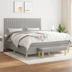 vidaXL Sängar>Ramsäng med madrass ljusgrå 160x200 cm tyg