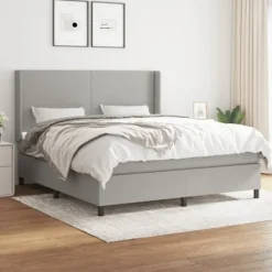 vidaXL Sängar>Ramsäng med madrass ljusgrå 160x200 cm tyg