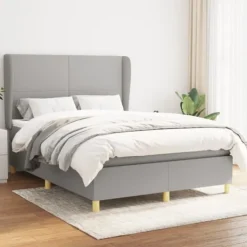 vidaXL Sängar>Ramsäng med madrass ljusgrå 140x190 cm tyg