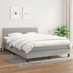 vidaXL Sängar>Ramsäng med madrass ljusgrå 140x190 cm tyg