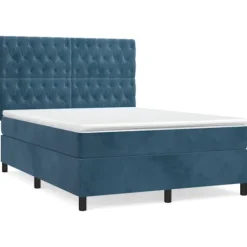 vidaXL Sängar>Ramsäng med madrass mörkblå 140x200 cm sammet