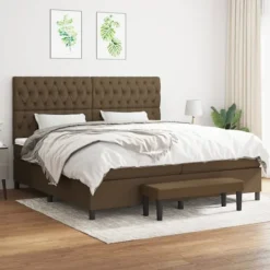 vidaXL Sängar>Ramsäng med madrass mörkbrun 200x200 cm tyg