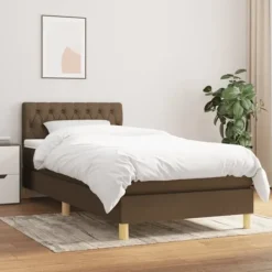 vidaXL Sängar>Ramsäng med madrass mörkbrun 100x200 cm tyg