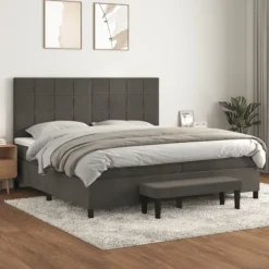 vidaXL Sängar>Ramsäng med madrass mörkgrå 200x200 cm sammet