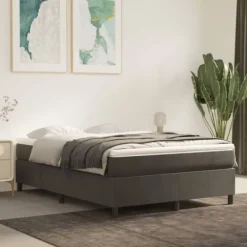 vidaXL Sängar>Ramsäng med madrass mörkgrå 140x190 cm sammet