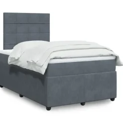 vidaXL Sängar>Ramsäng med madrass mörkgrå 120x190 cm sammet