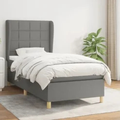 vidaXL Sängar>Ramsäng med madrass mörkgrå 80x200 cm tyg