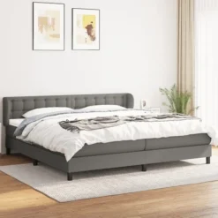 vidaXL Sängar>Ramsäng med madrass mörkgrå 200x200 cm tyg