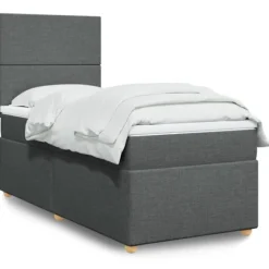 vidaXL Sängar>Ramsäng med madrass mörkgrå 90x190 cm tyg