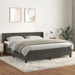 vidaXL Sängar>Ramsäng med madrass mörkgrå 180x200 cm sammet