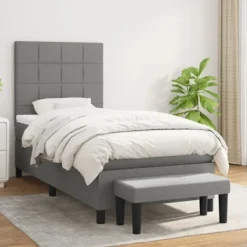 vidaXL Sängar>Ramsäng med madrass mörkgrå 90x200 cm tyg