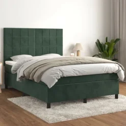 vidaXL Sängar>Ramsäng med madrass mörkgrön 140x190 cm sammet