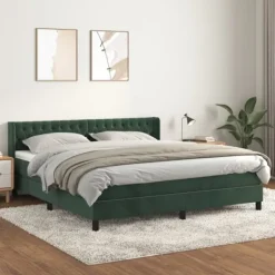vidaXL Sängar>Ramsäng med madrass mörkgrön 160x200 cm sammet