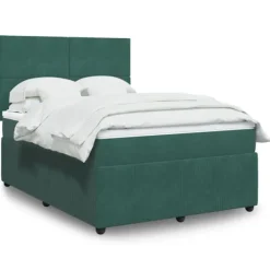 vidaXL Sängar>Ramsäng med madrass mörkgrön 140x200 cm sammet