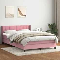 vidaXL Sängar>Ramsäng med madrass rosa 160x210 cm sammet