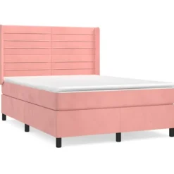 vidaXL Sängar>Ramsäng med madrass rosa 140x190 cm sammet