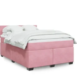 vidaXL Sängar>Ramsäng med madrass rosa 160x200 cm sammet