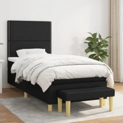 vidaXL Sängar>Ramsäng med madrass svart 100x200 cm tyg