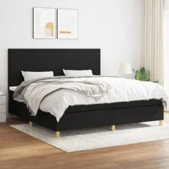 vidaXL Sängar>Ramsäng med madrass svart 200x200 cm tyg