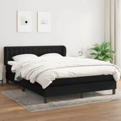 vidaXL Sängar>Ramsäng med madrass svart 140x200 cm tyg