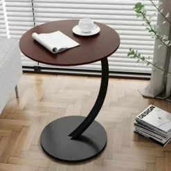 Småbord>[Rea] Sidobord, C-format Mobilt Soffbord, Laptopbord, Soffbord, Datorbord, 40x60cm, Valnötslook, för Vardagsrum