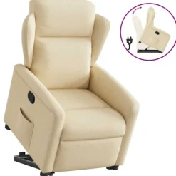 vidaXL Fåtöljer>Reclinerfåtölj med uppresningshjälp gräddvit tyg