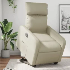 vidaXL Fåtöljer>Reclinerfåtölj med uppresningshjälp gräddvit konstläder
