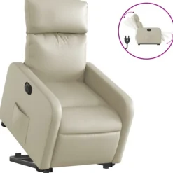vidaXL Fåtöljer>Reclinerfåtölj med uppresningshjälp gräddvit konstläder
