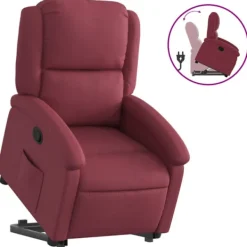 vidaXL Fåtöljer>Reclinerfåtölj med uppresningshjälp vinröd tyg