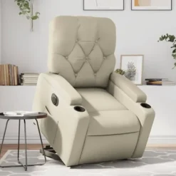 vidaXL Fåtöljer>Reclinerfåtölj med uppresningshjälp gräddvit konstläder