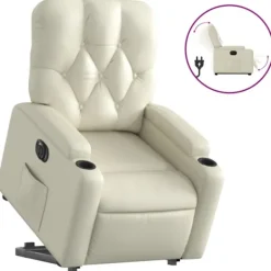 vidaXL Fåtöljer>Reclinerfåtölj med uppresningshjälp gräddvit konstläder