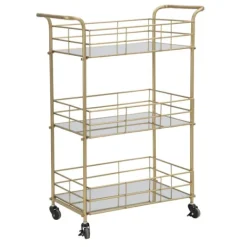 B2X Sideboards>Rektangulär guldfärgad metallvagn, 3 spegelhyllor