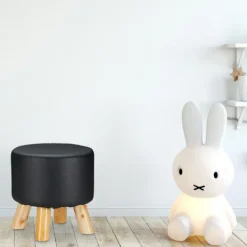 RELAXDAYS Pallar>Taburett i konstläder 4 träben puff dekoration stoppad rund sits HxD 30 x 30 cm, svart svart, ljusbrun