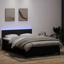 vidaXL Sängar>Resårsäng med madrass och LED svart 160x220 cm sammet