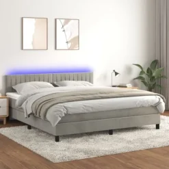 vidaXL Sängar>Resårsäng med madrass och LED ljusgrå 160x200 cm sammet