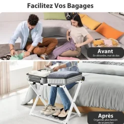 COSTWAY Kistor & Koffertar>Resväskhållare - - Hopfällbart bagage, 2 våningar - 4 förvaringsremmar i metall