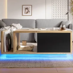Soffbord>Retro skänk som rumsavdelare med LED - trä- och metalldesign, dimbar, smart förvaringsutrymme