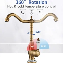 Soffor>Retro tvättställsblandare Ettgrepps tvättställsblandare Badrumskran, keramiskt handtag Badrumstvättställsblandare Köksblandare antik mässing, hög)