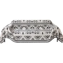 Soffor>Reversibel sofföverdrag Chenille Jacquard Geometrisk Boho Sofföverdrag, Beige Svart Soffa Överdrag för Sektionssoffa Chic Möbelskydd 180x150